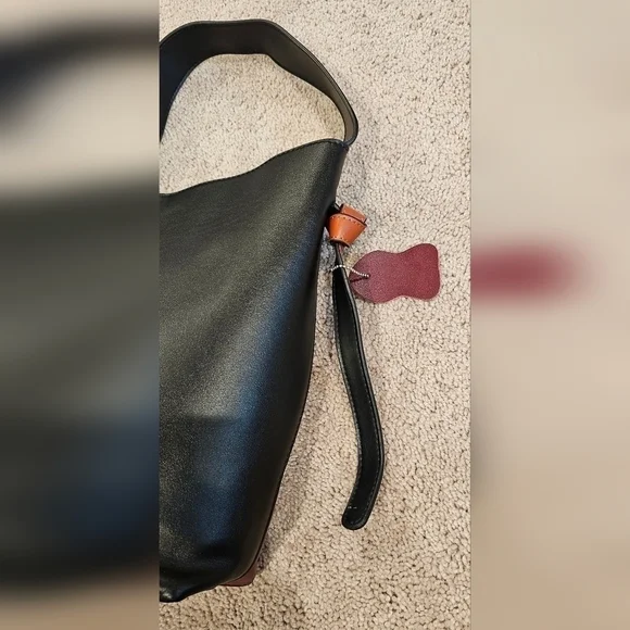 Women's Black and Maroon Leather Bucket Bag - Picture 6 of 11